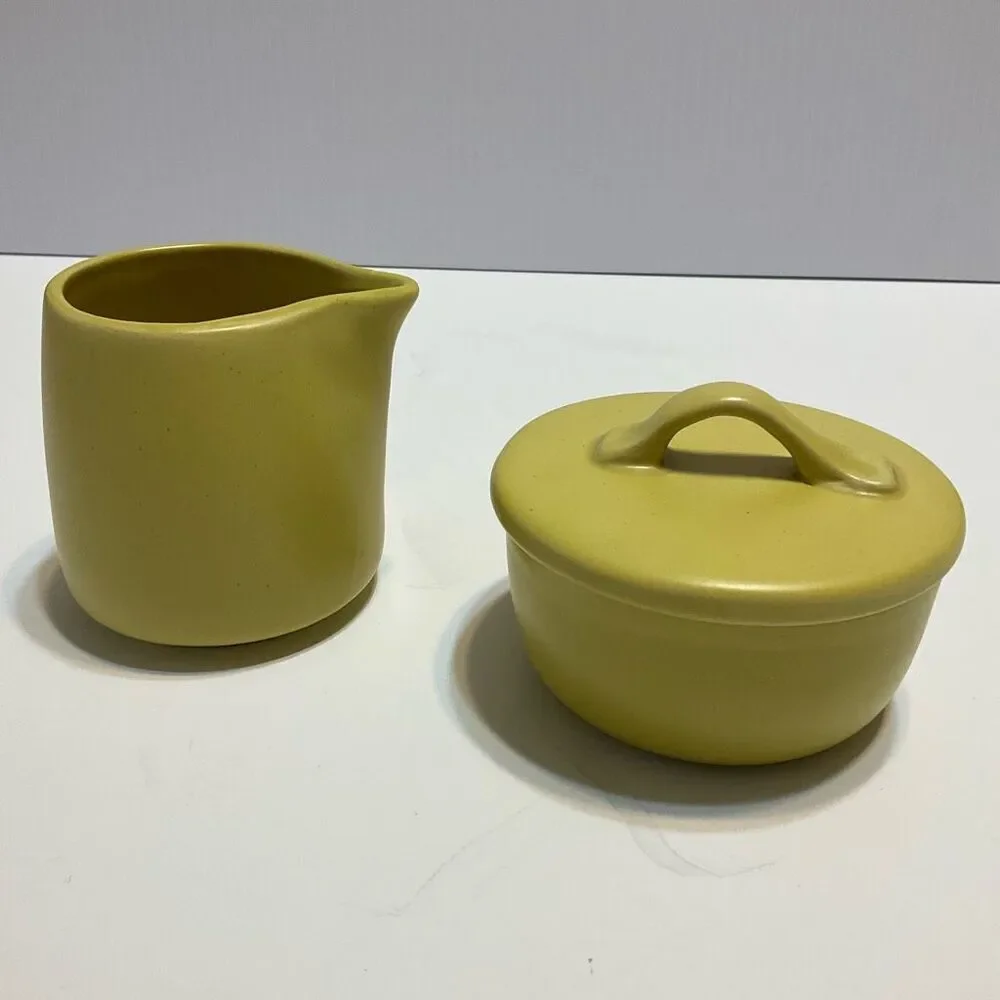 Crate & Barrel Creamer and Sugar Bowl. Signed B. Eigen. Pea green